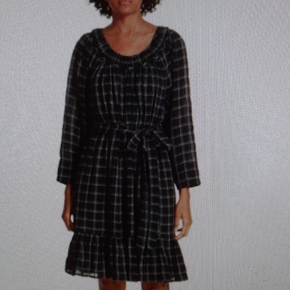 La Vie Rebecca Taylor Metallic Check Dress black extra small